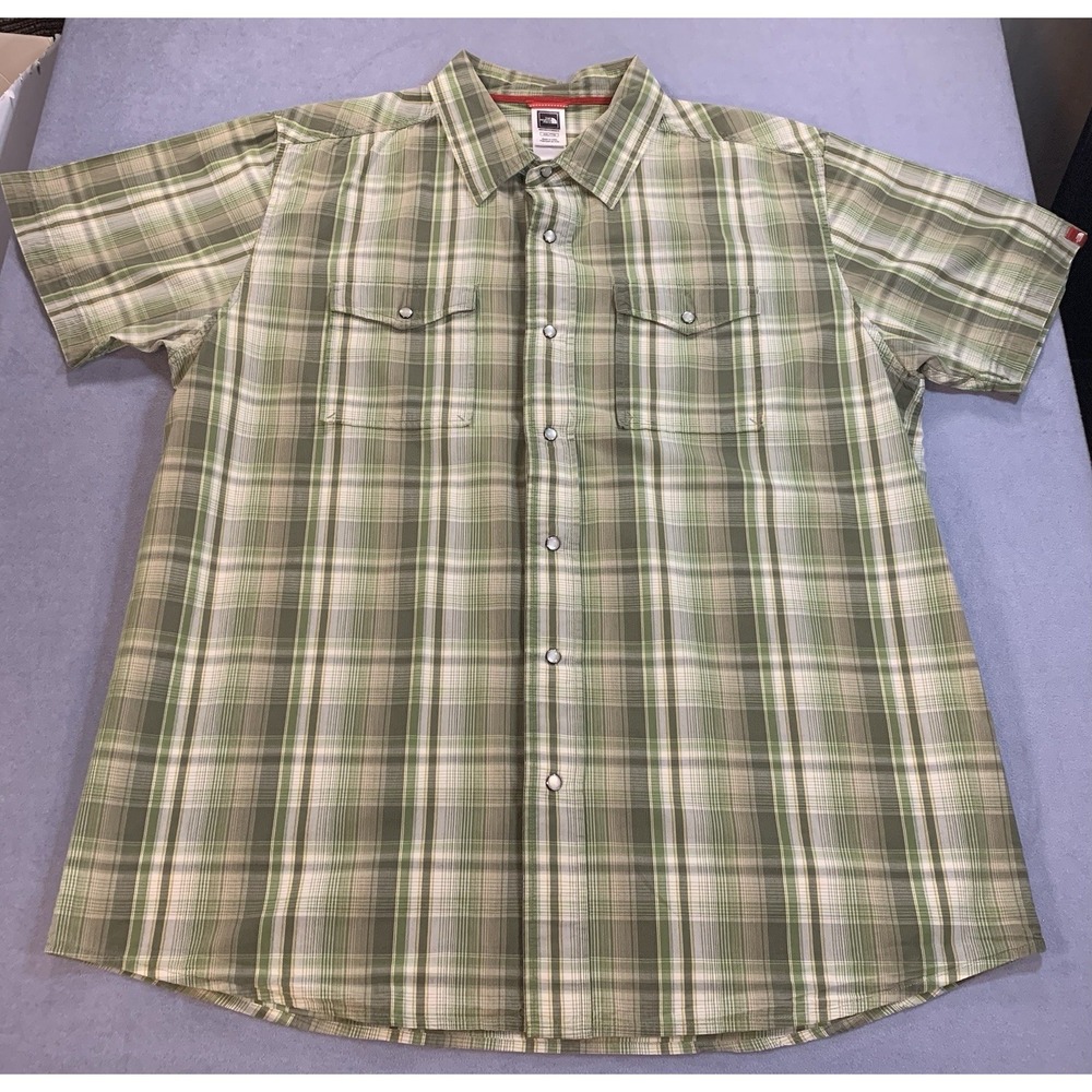 The North Face Shirt Mens 2XL Green Plaid Cotton Casual Short Sleeve Button Up